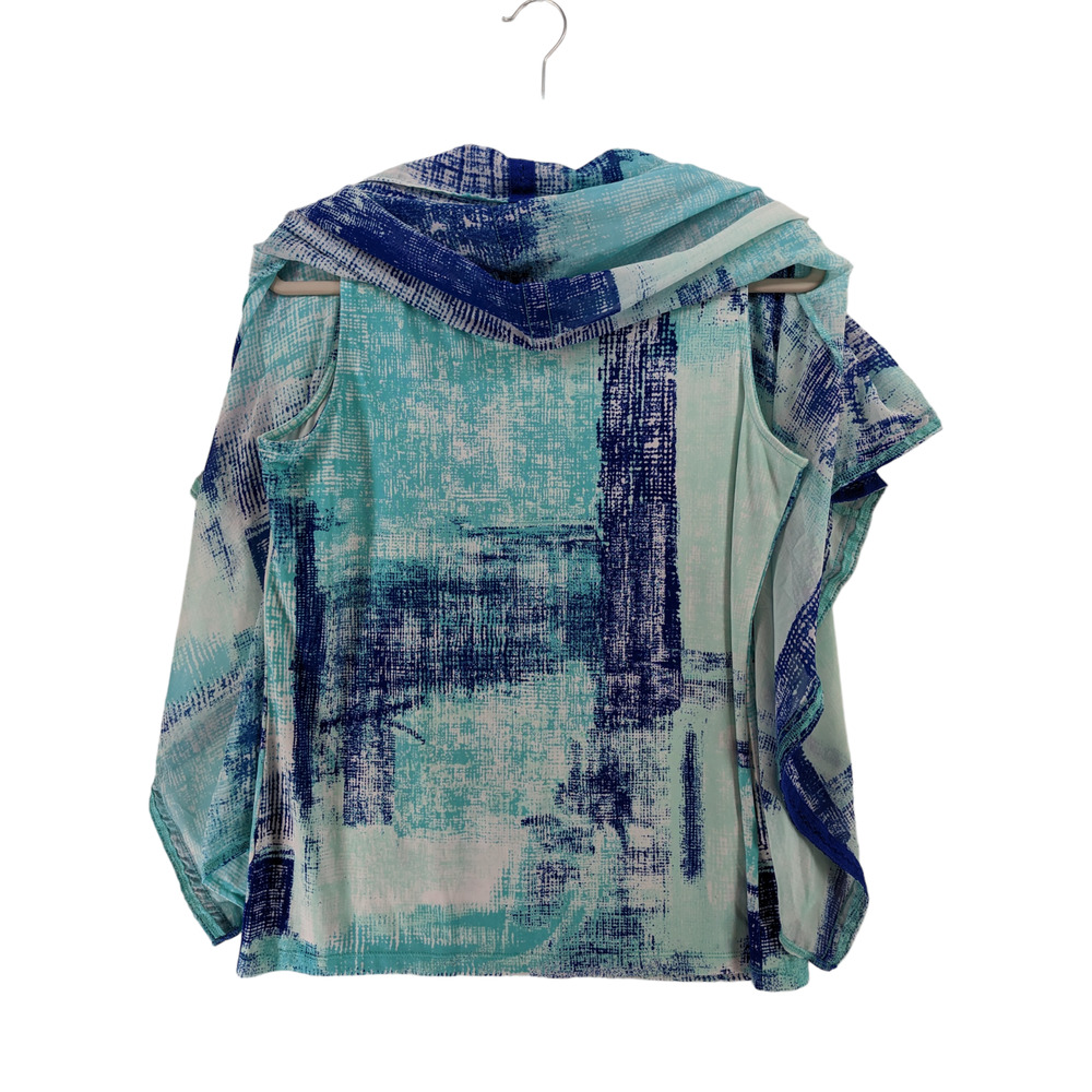 Easywear by Chico Short Sleeve Blouse M Blue Abstract Print Trimmed Table Art‎ - Picture 3 of 11